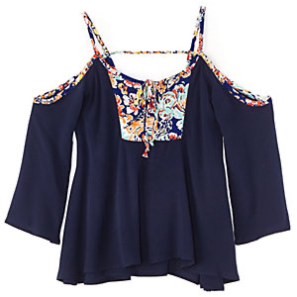 Navy/Paisley Cold Shoulder Blouse Vintage Havana